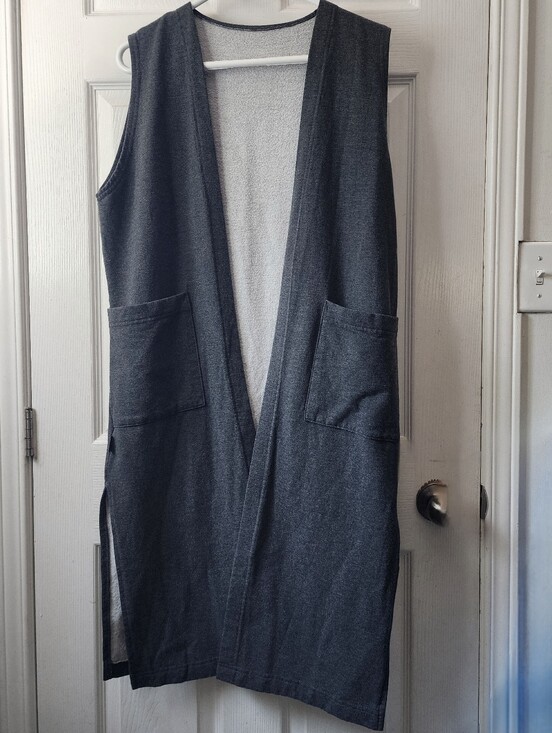 emk clothing Jackets & Blazers - Bamboo Emkclothing Long Open-Front Long-line Duster Pocket Vest in Charcoal Gray